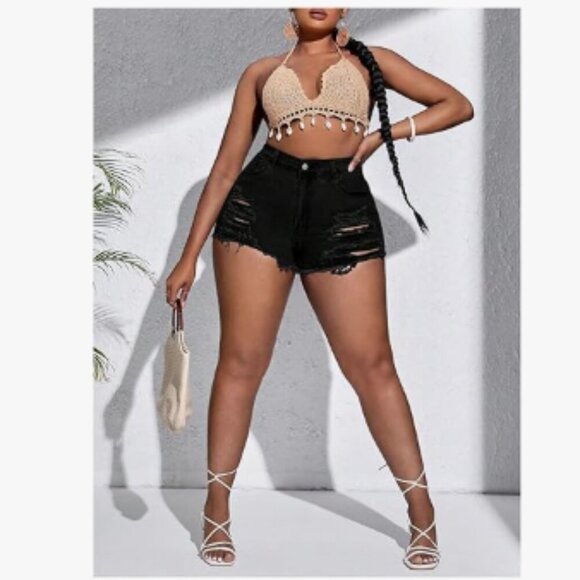 SOLY HUX Women's Plus Size Ripped Denim Shorts - Picture 1 of 6